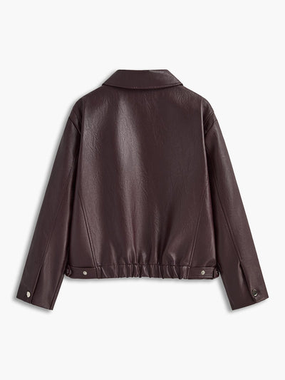 Nora | Minimalistische Kunstlederjacke in Burgunderrot – Modern und Vielseitig