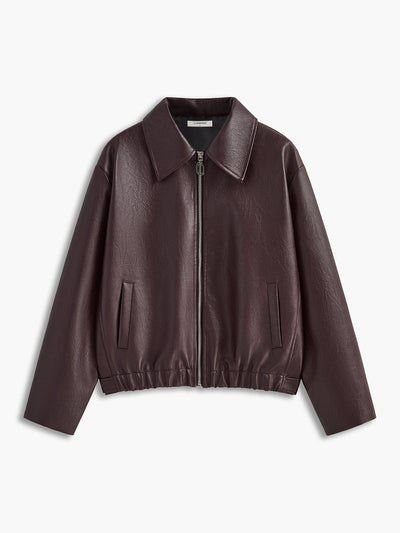 Nora | Minimalistische Kunstlederjacke in Burgunderrot – Modern und Vielseitig