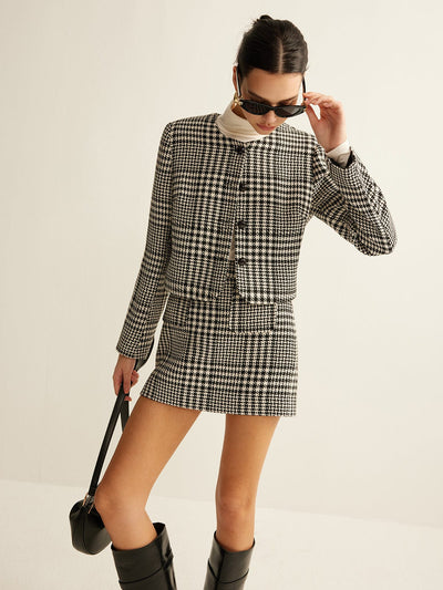 Clara | Eleganter Bouclé-Zweiteiler – Kariertes Blazer-Set für zeitlose Raffinesse