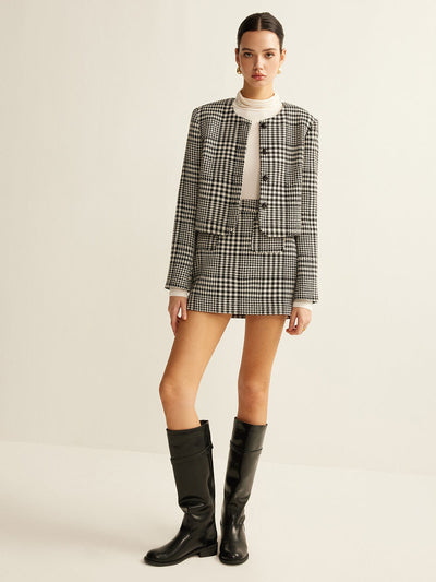 Clara | Eleganter Bouclé-Zweiteiler – Kariertes Blazer-Set für zeitlose Raffinesse