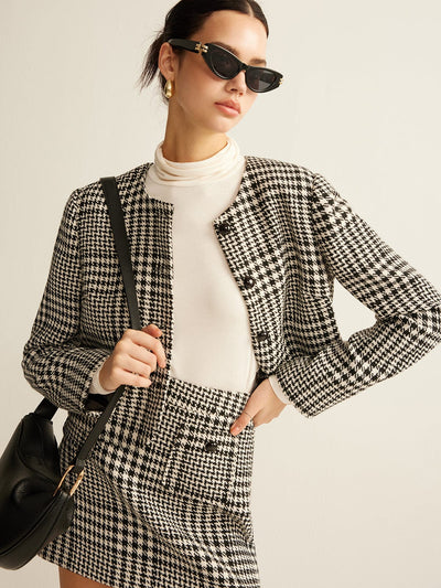 Clara | Eleganter Bouclé-Zweiteiler – Kariertes Blazer-Set für zeitlose Raffinesse