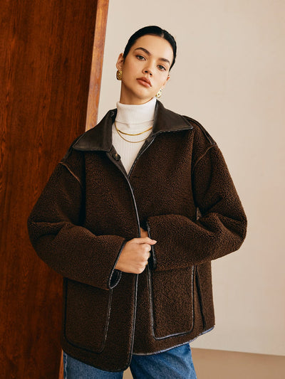 Sofia | Schwarze Lederjacke mit Teddy-Futter