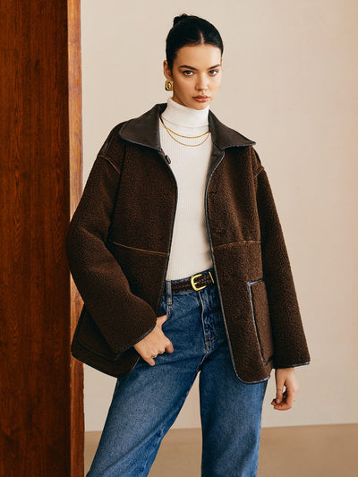 Sofia | Schwarze Lederjacke mit Teddy-Futter