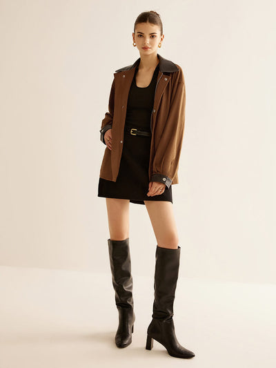 Amber | Oversized-Jacke in Camel mit Lederdetails
