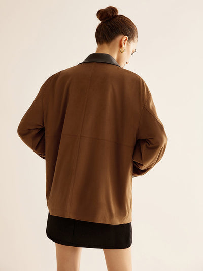 Amber | Oversized-Jacke in Camel mit Lederdetails
