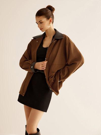 Amber | Oversized-Jacke in Camel mit Lederdetails