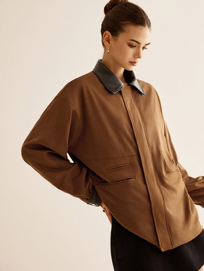 Amber | Oversized-Jacke in Camel mit Lederdetails