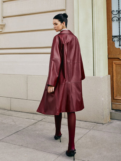 Elena | Bordeauxfarbener Ledermantel