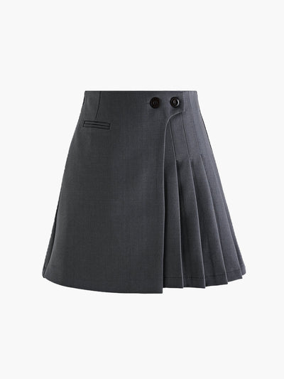 Mila | Faltenrock in Wolloptik mit High Waist & Knopfdetails