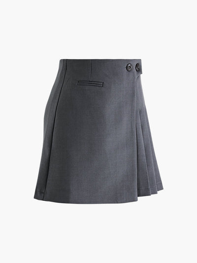 Mila | Faltenrock in Wolloptik mit High Waist & Knopfdetails