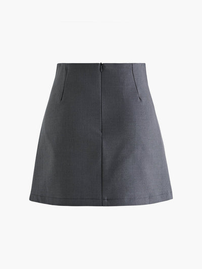 Mila | Faltenrock in Wolloptik mit High Waist & Knopfdetails
