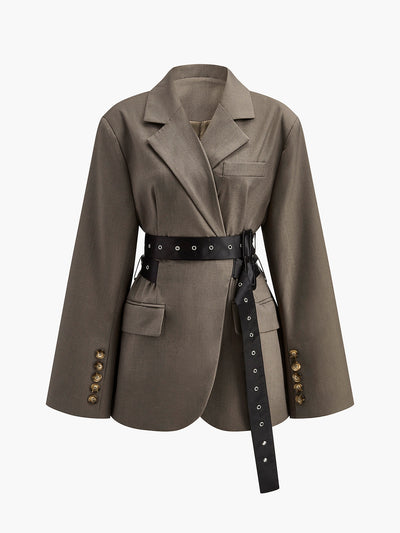 Mila | Oversized Blazer mit Taillengürtel in Oliv