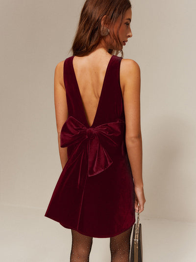 Katrina | Samt-Minikleid mit tiefem Rückenausschnitt und großer Schleife