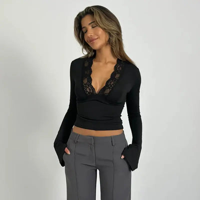 Roxana | Langärmliges Oberteil mit Spitze – Feminine Eleganz für Jeden Anlass Zendoo.de