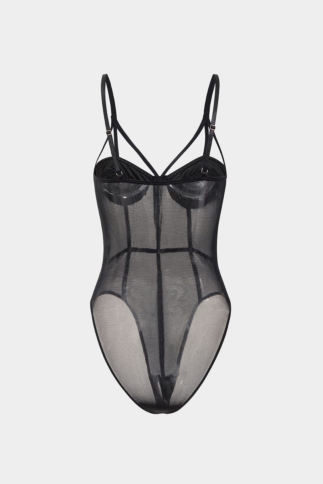 Daisy | Spaghettiträgern Schwarz Verführerischer Mesh-Body mit Bügel-Cups