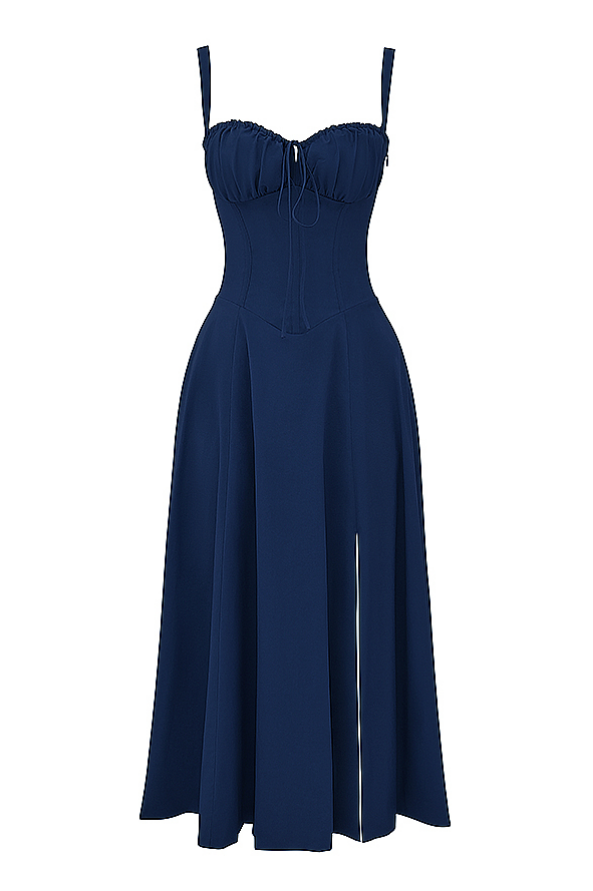 Sophia | Feminines Midikleid mit Corsage, Trägern & schwingendem Rock