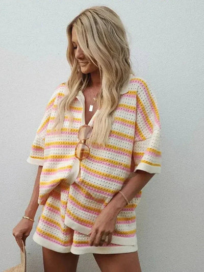 Pauline | Zweiteiliges Strick-Set mit Hemd & Shorts
