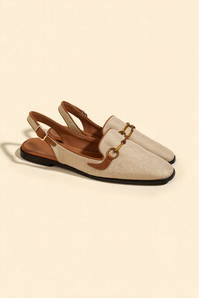 Beige und Braun Slingback-Loafer mit Kettenverzierung
