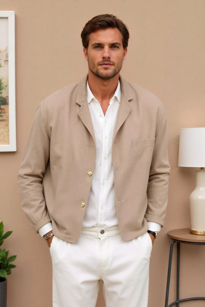 Lorenzo – Minimalistische Herren-Hemdjacke in Beige