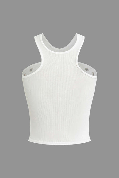 Darlene | Weiß Geripptes Tanktop mit Cut-Outs & Nieten