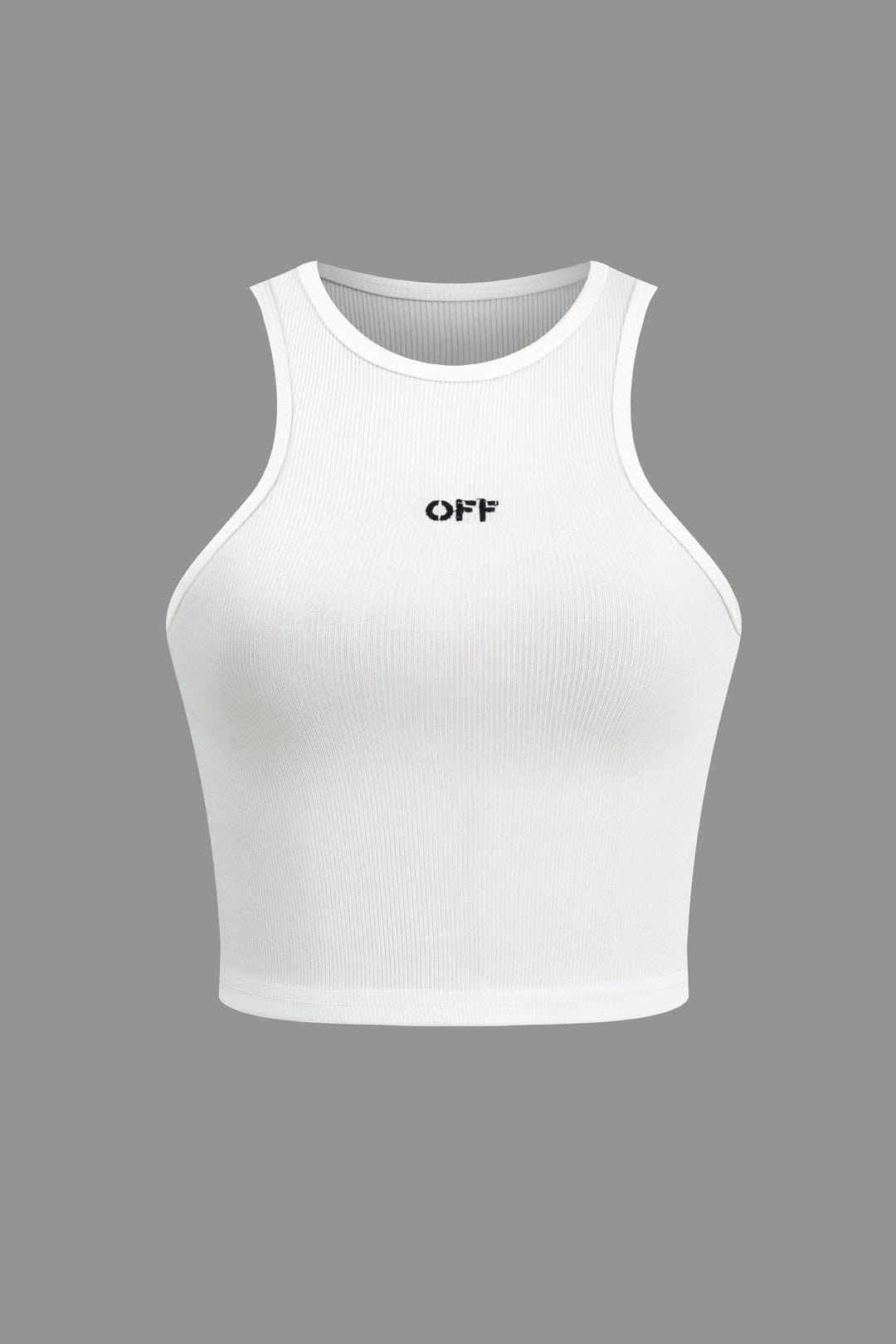 Henrietta | Weiß Geripptes Racerback-Crop-Top mit High-Neck-Ausschnitt