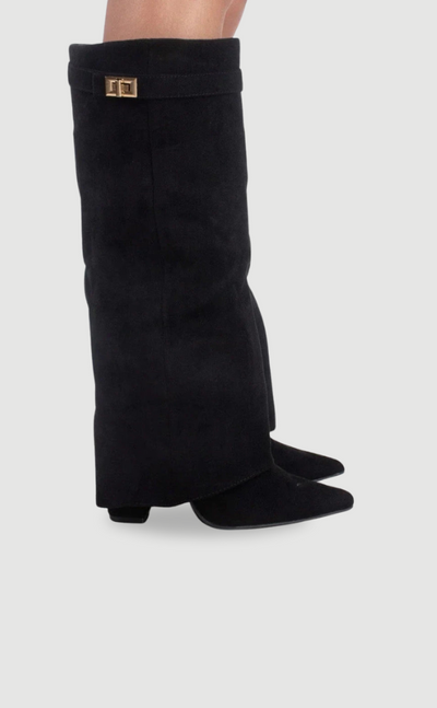 Evy | Elegante Damenstiefel aus hochwertigem Suede mit goldenen Akzenten