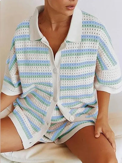 Pauline | Zweiteiliges Strick-Set mit Hemd & Shorts