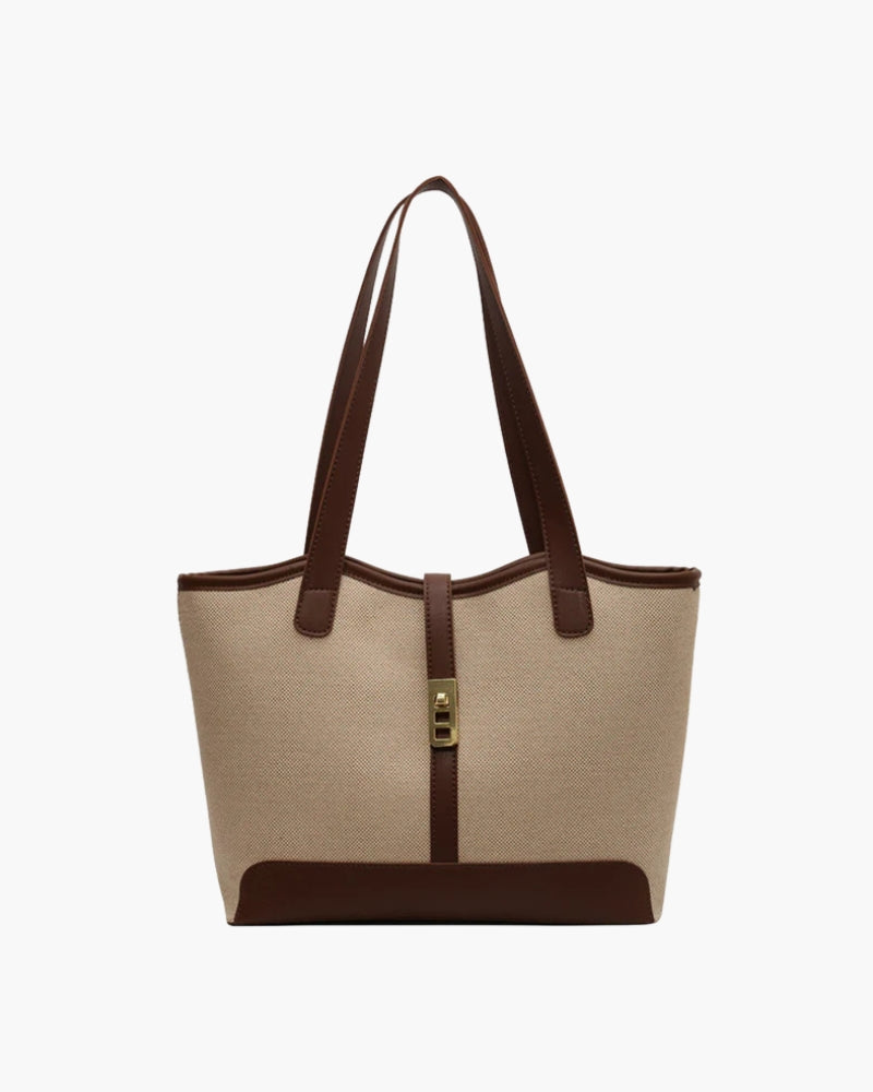 Amelia | Canvas Schulter Handtasche mit Lederdetails & Drehverschluss