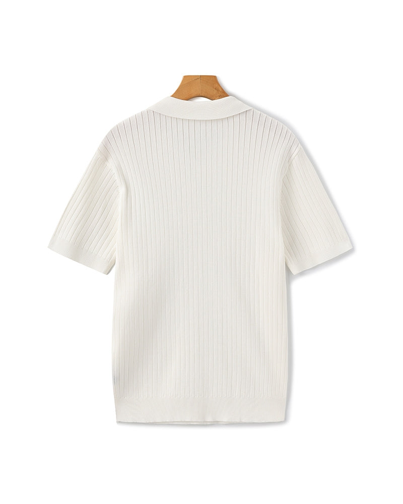 Christian | Herren Kurzarm Fein Rippenstrick Polo-Shirt