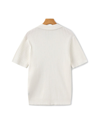 Christian | Herren Kurzarm Fein Rippenstrick Polo-Shirt