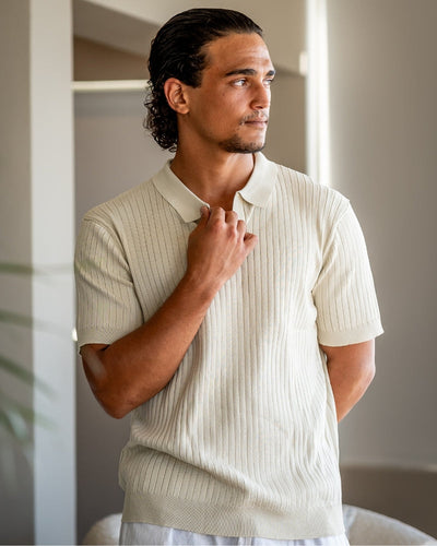 Christian | Herren Kurzarm Fein Rippenstrick Polo-Shirt