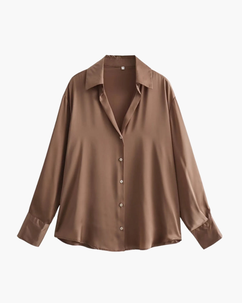 Satin-Style Damenbluse mit Knopfleiste – Elegant, Fließend & Zeitlos