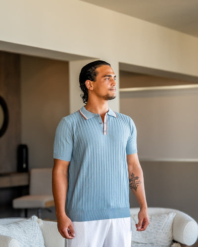 Theo | Sommer Strick-Poloshirt mit Kontrastkragen