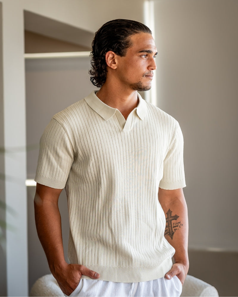 Christian | Herren Kurzarm Fein Rippenstrick Polo-Shirt