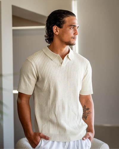 Christian | Herren Kurzarm Fein Rippenstrick Polo-Shirt