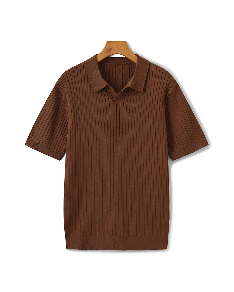 Christian | Herren Kurzarm Fein Rippenstrick Polo-Shirt