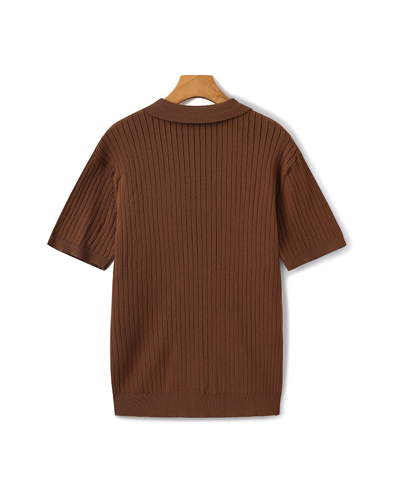 Christian | Herren Kurzarm Fein Rippenstrick Polo-Shirt