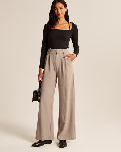 Isabell | Modische Hose in Taupe mit weitem Bein