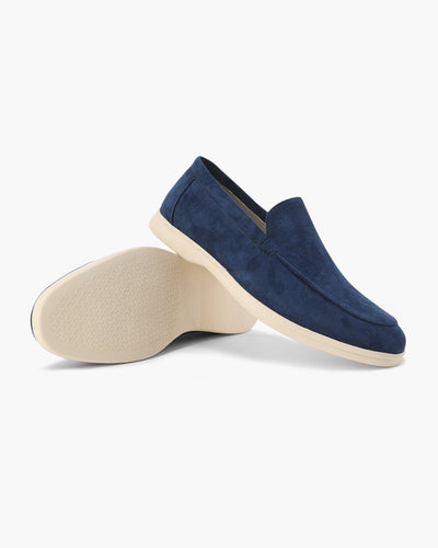 Carson |  Marineblau Zopfmuster-Pullover 3-teiliges Set mit hose & Wildleder-Loafer