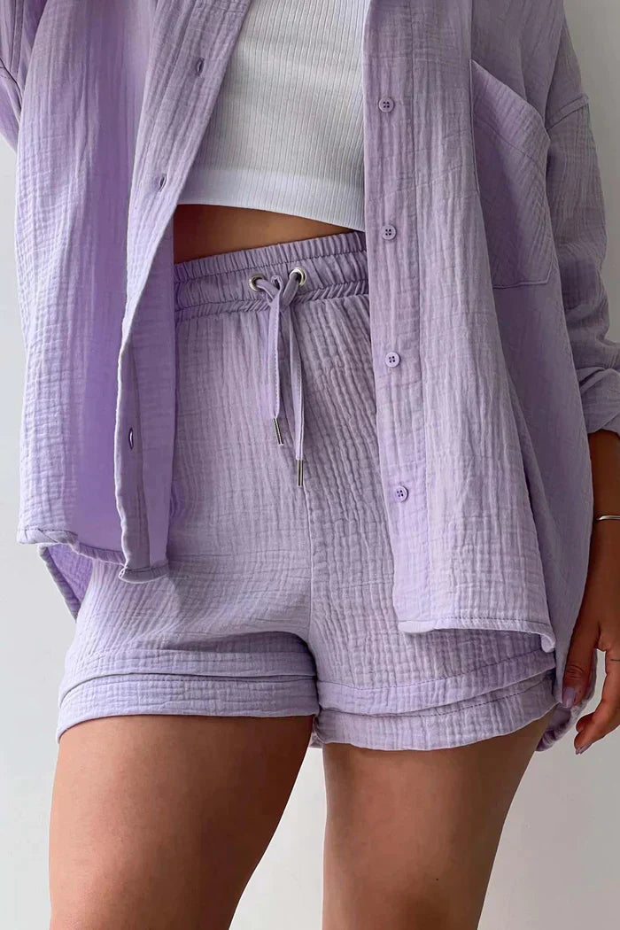 Lässiges 2-Teiler Damen Set – Oversize Hemd & Shorts aus Musselin | Zendoo.de