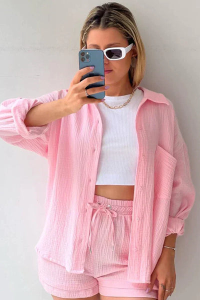 Lässiges 2-Teiler Damen Set – Oversize Hemd & Shorts aus Musselin | Zendoo.de