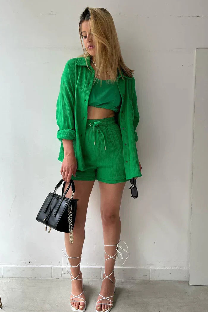 Lässiges 2-Teiler Damen Set – Oversize Hemd & Shorts aus Musselin | Zendoo.de
