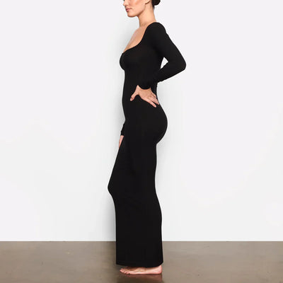 Magic Shape | Schwarzes Bodycon-Maxikleid mit Langarm