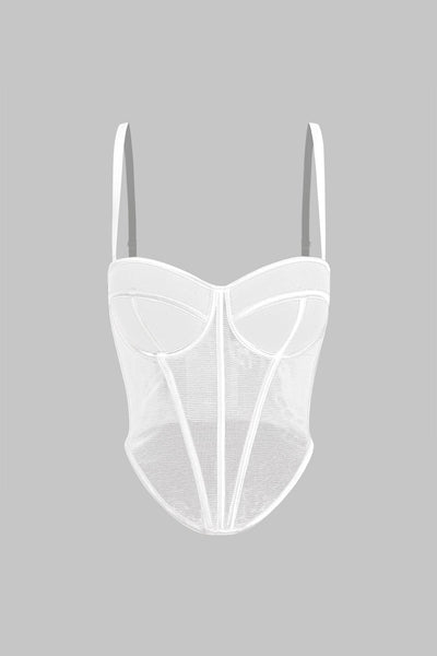 Cecilia | Elegantes Mesh-Korsett-Top mit Kontrastpaspeln