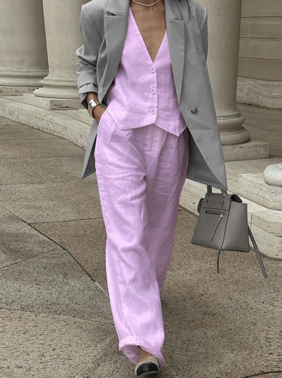Mara | Elegantes Leinen-Set mit Weste & Weitbein-Hose