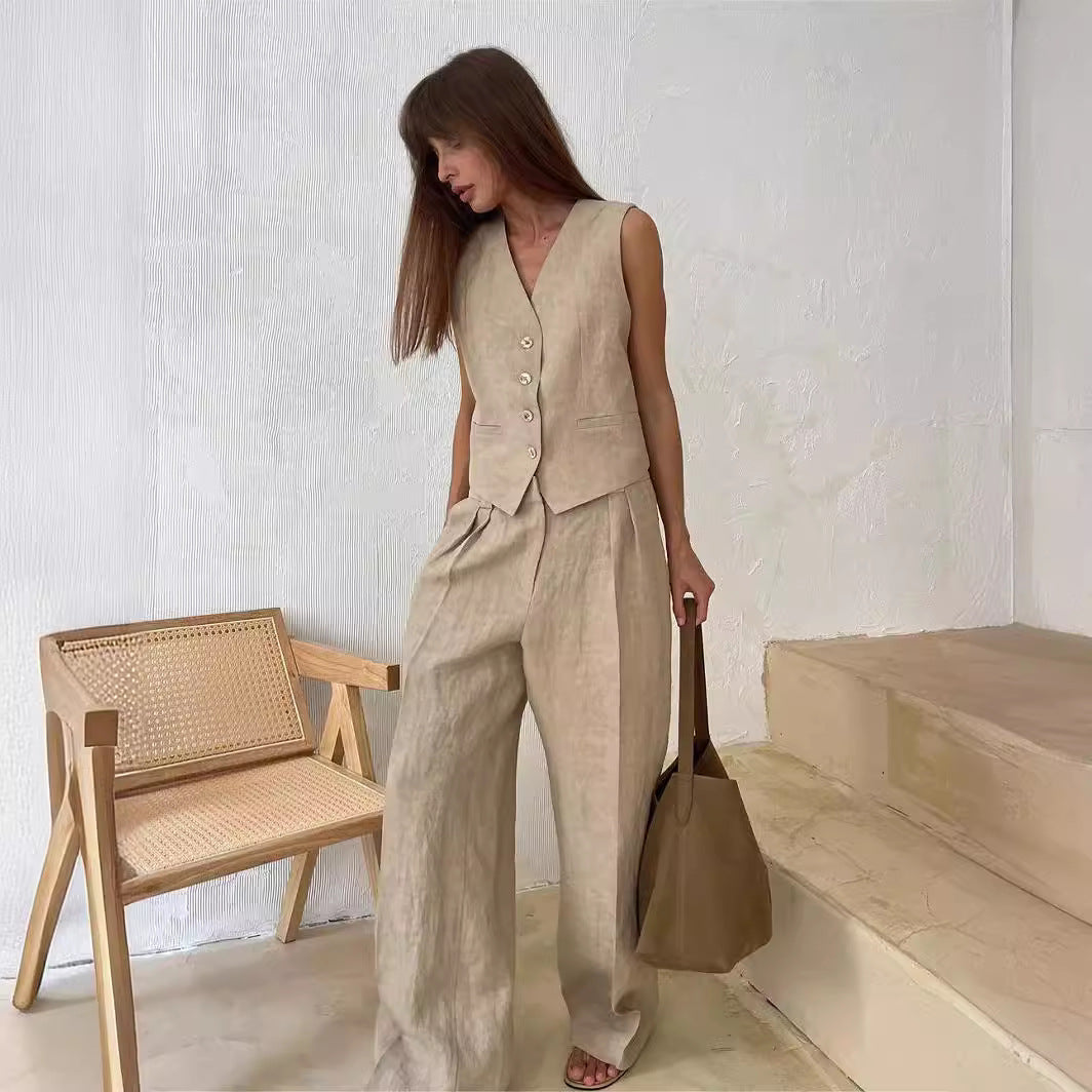 Zweiteiliges Set mit Weste & weiter Hose – Modern, Luftig & Smart