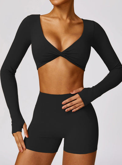 Livia | Langarm-Crop-Top mit Twist-Detail