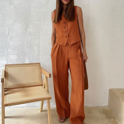 Zweiteiliges Set mit Weste & weiter Hose – Modern, Luftig & Smart