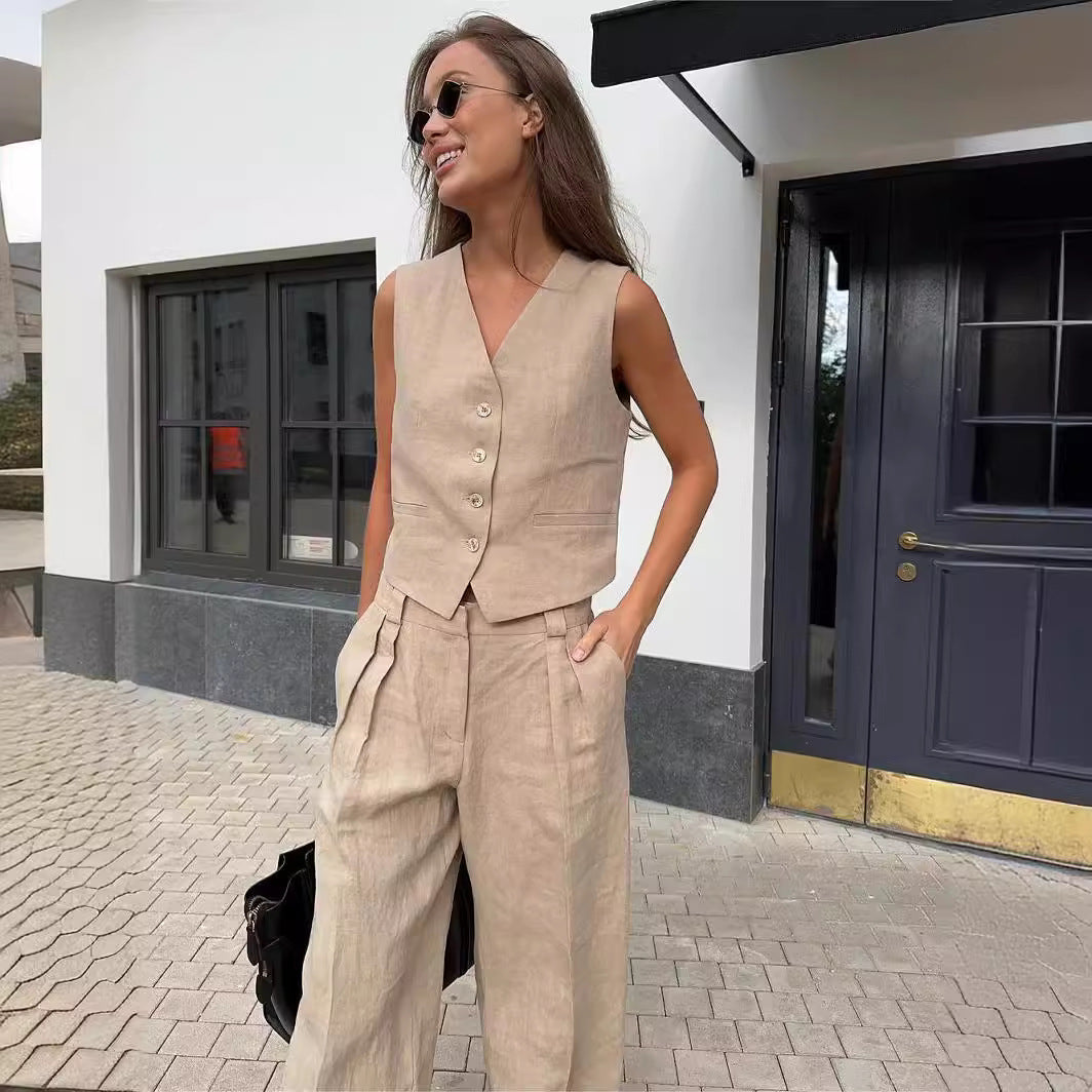 Zweiteiliges Set mit Weste & weiter Hose – Modern, Luftig & Smart