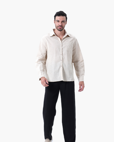 Christopher | Lange Ärmel Hemd & Hose Zweiteiliges Leinen-Set Herren-Sommer-Outfit